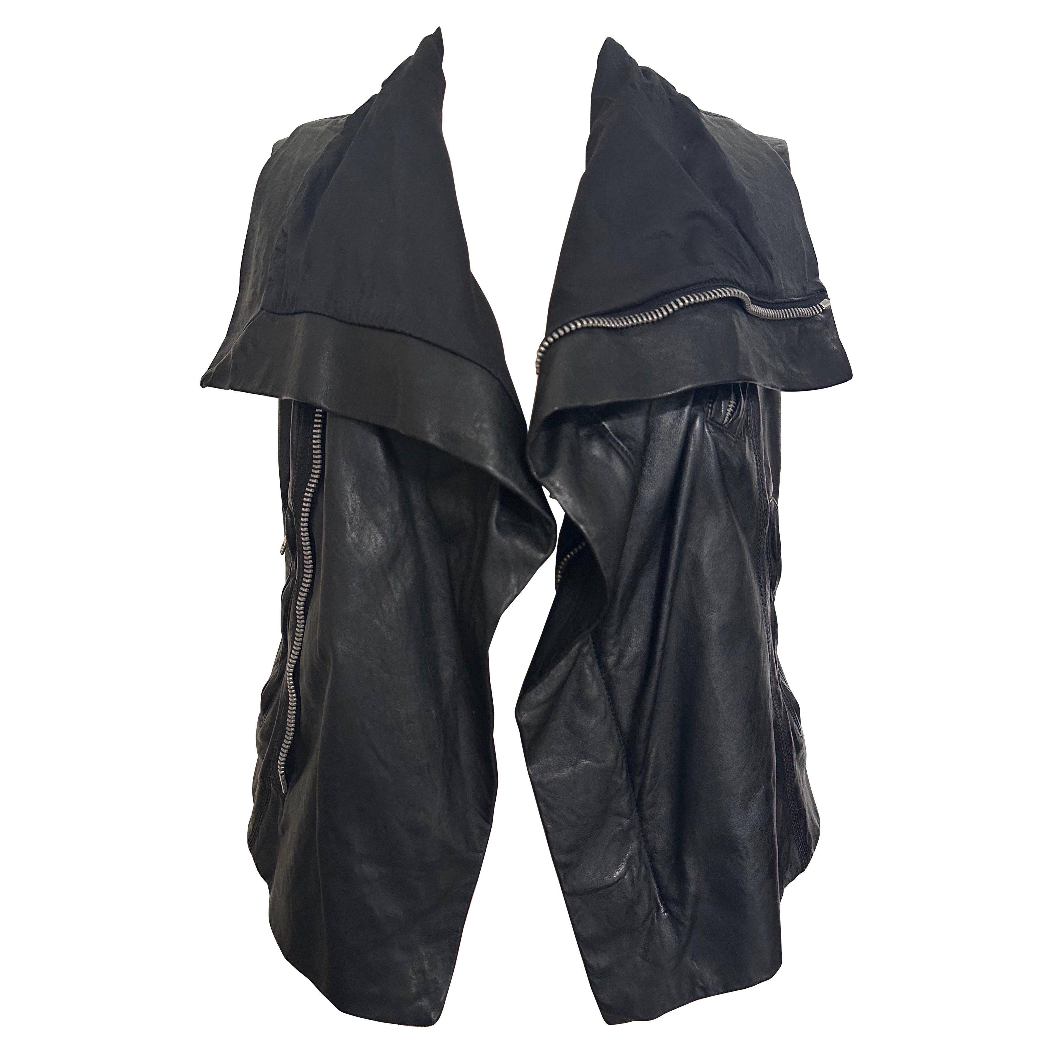 Rick Owens Vintage Buttery Lamb Leather Biker Vest Black US 4 Y2K Funnel neck