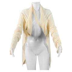 RICK OWENS Vintage CREATCH SS08 Size M Cream Merino Wool Knit Distressed Open Front Cardigan