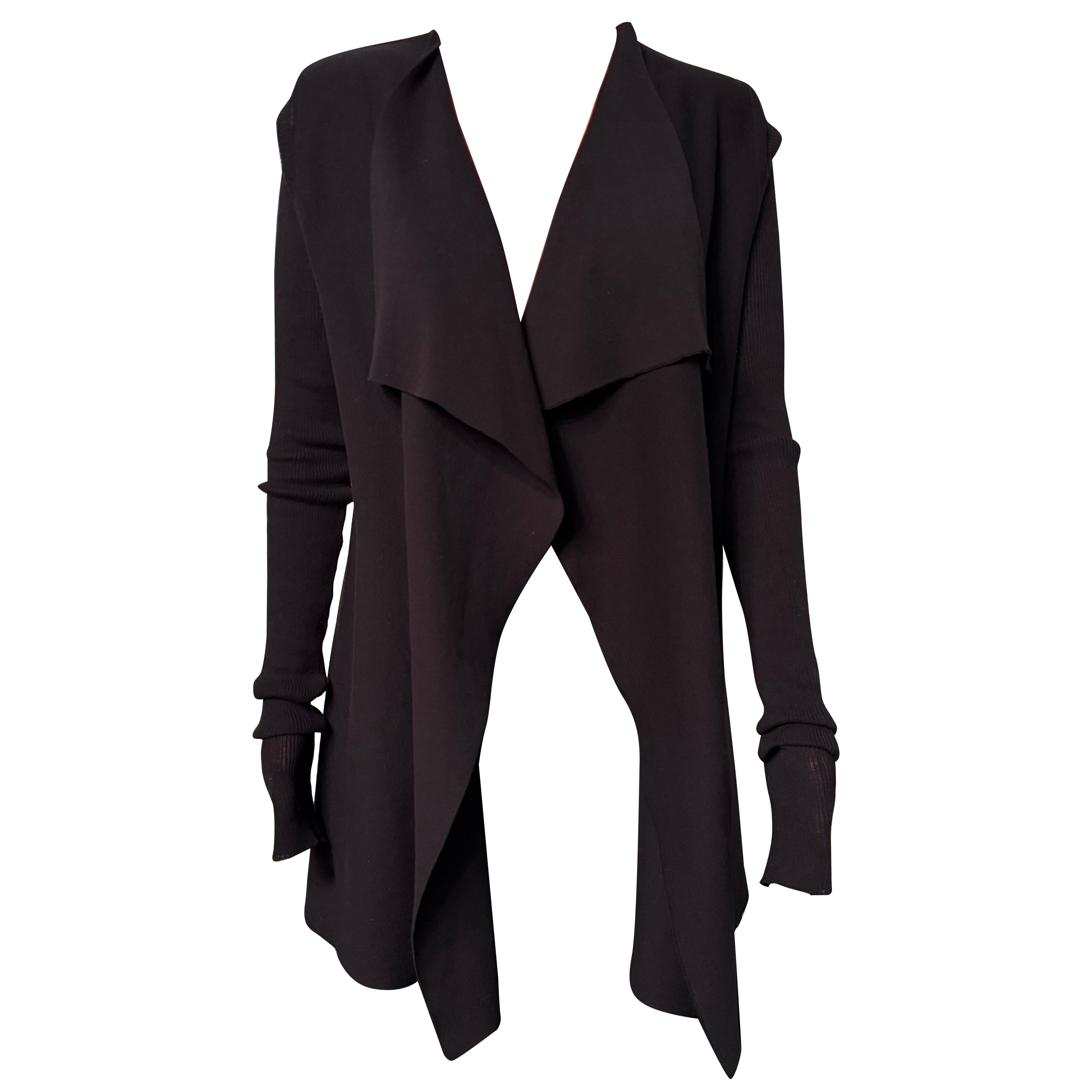 Rick Owens Walrus SS17 Waterfall Collar Cardigan size XS Black Knit Rib Sleeves