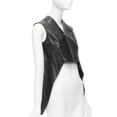 RICK OWENS Wedge black calf leather panelled high low boxy vest IT38 XS