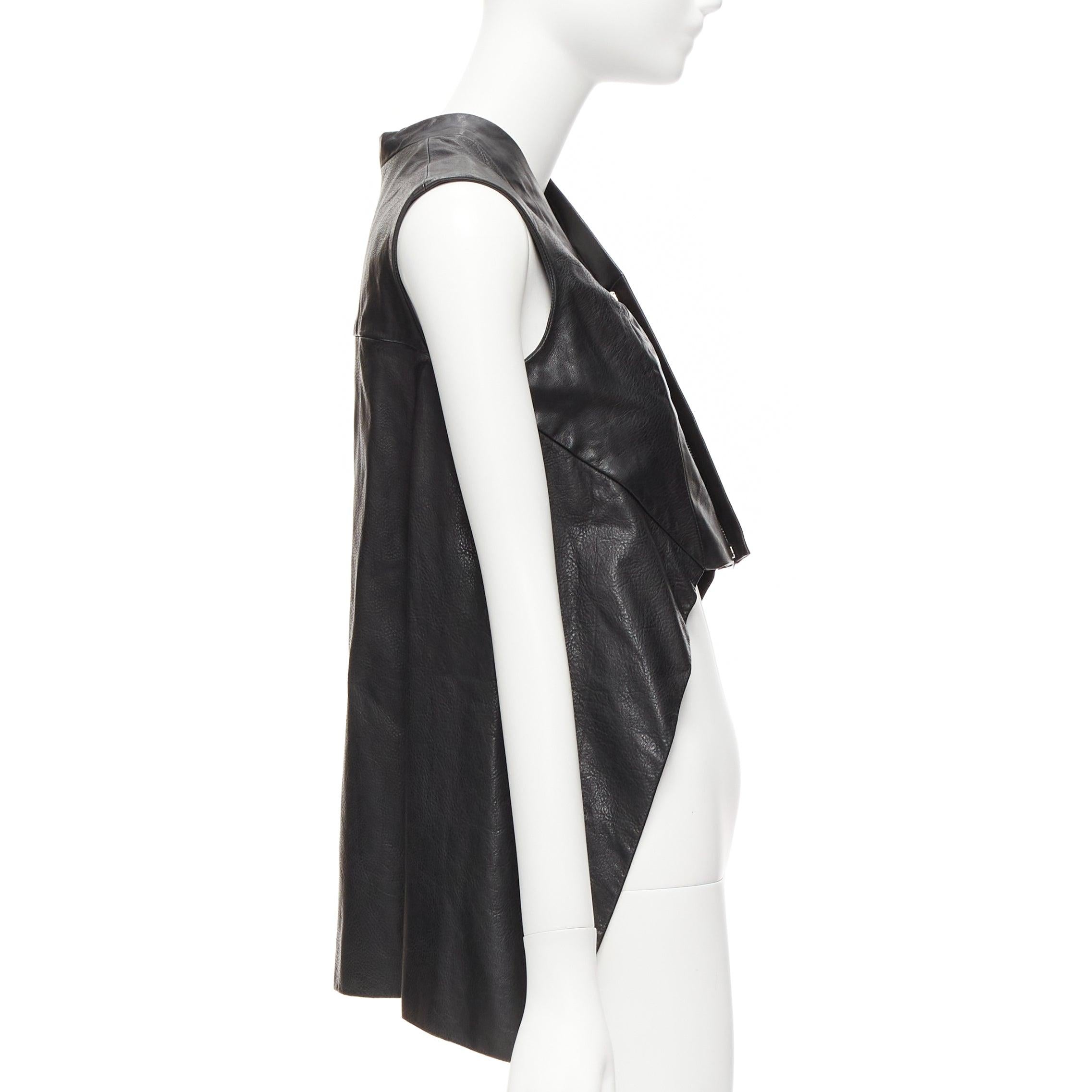 Women's RICK OWENS Wedge black calf leather panelled high low boxy vest IT38 XS