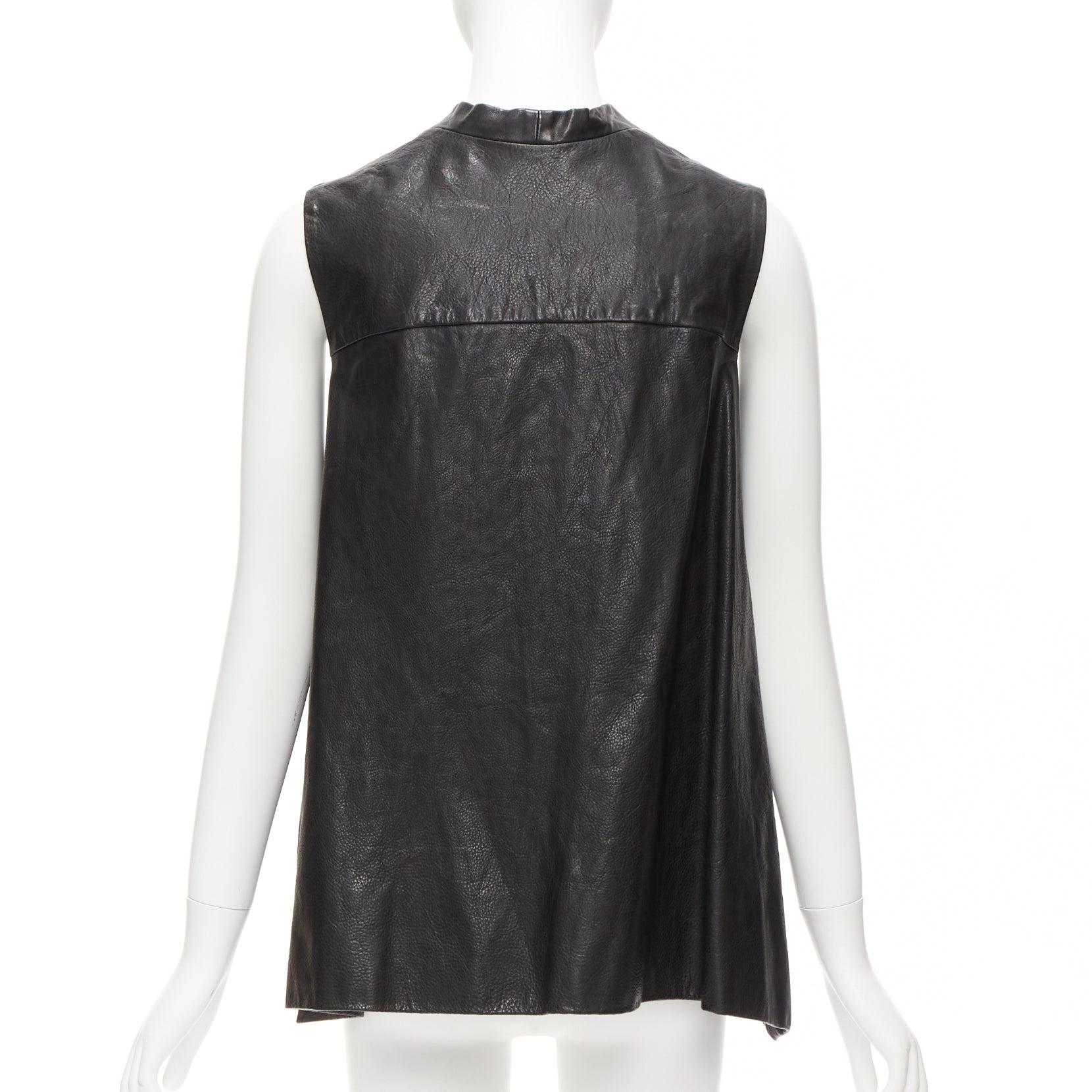 RICK OWENS Wedge black calf leather panelled high low boxy vest IT38 XS For Sale 2