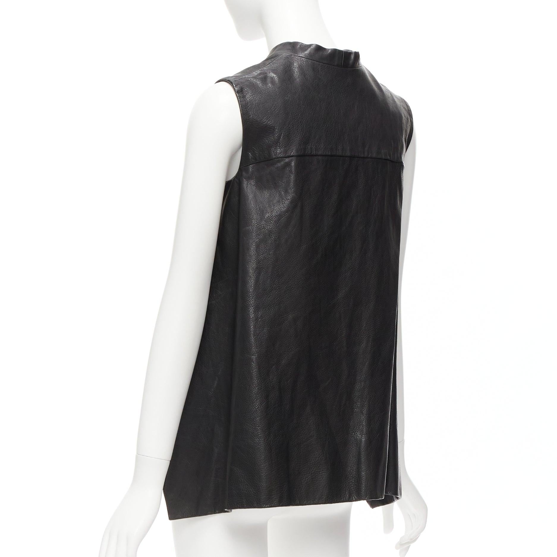 RICK OWENS Wedge black calf leather panelled high low boxy vest IT38 XS For Sale 3