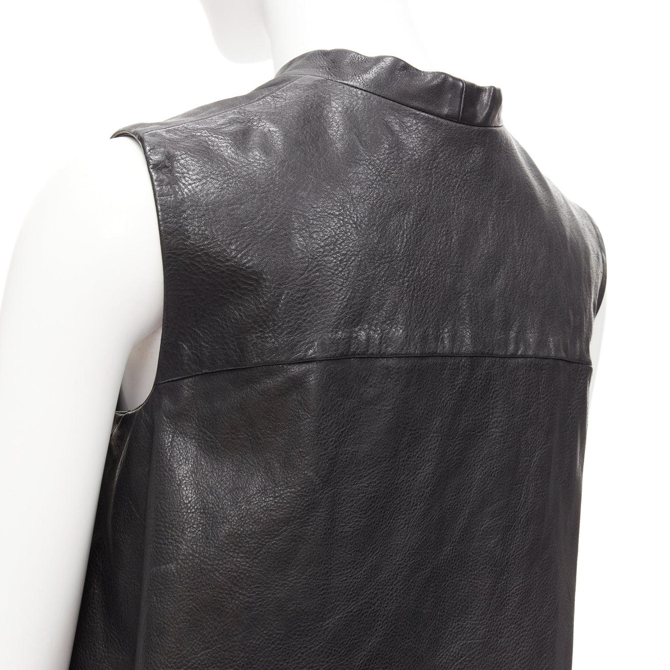 RICK OWENS Wedge black calf leather panelled high low boxy vest IT38 XS 3