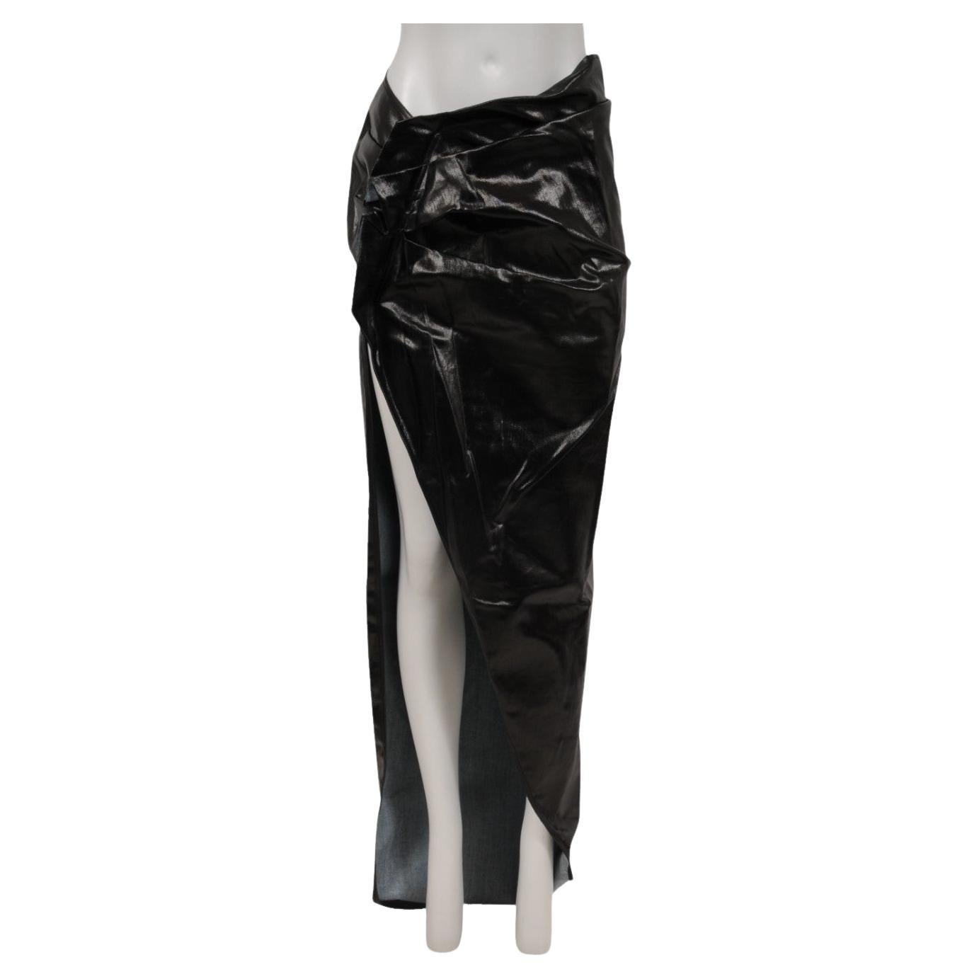 Rick Owens Donna Maxi Gonna Edfu Taglia IT 42 US 10 Nero Cotone Cerato Stretch in vendita