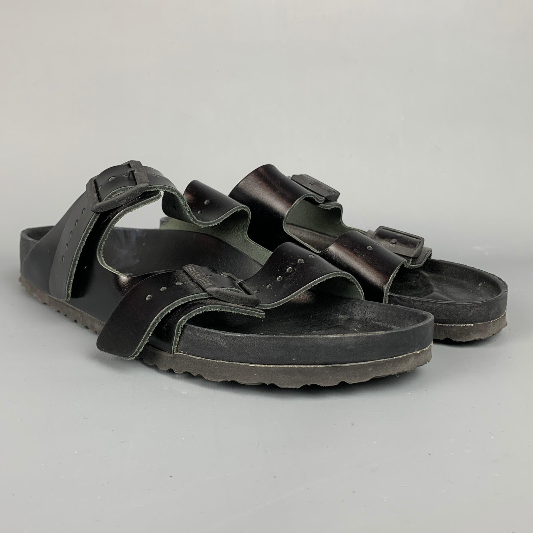 RICK OWENS x BIRKENSTOCK Arizona Size 12 Black Leather Sandals In Good Condition In San Francisco, CA