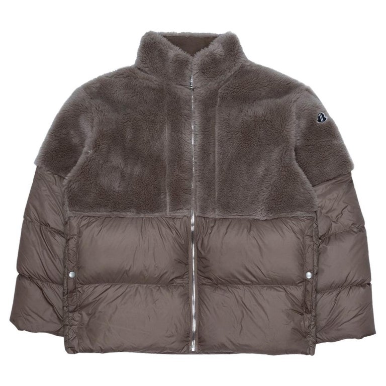 Rick Owens X Moncler Men White Down Jacket With Logo Patch On The Sleeve And Snap Buttons In Tech Fabric Man