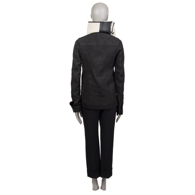 Black RICK OWNES black leather WHITE SHEARLING COLLAR Jacket 40 S For Sale