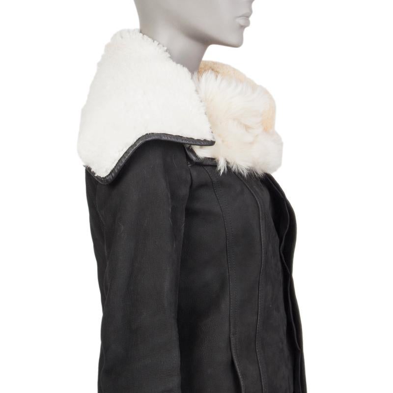 RICK OWNES black leather WHITE SHEARLING COLLAR Jacket 40 S In Good Condition For Sale In Zürich, CH