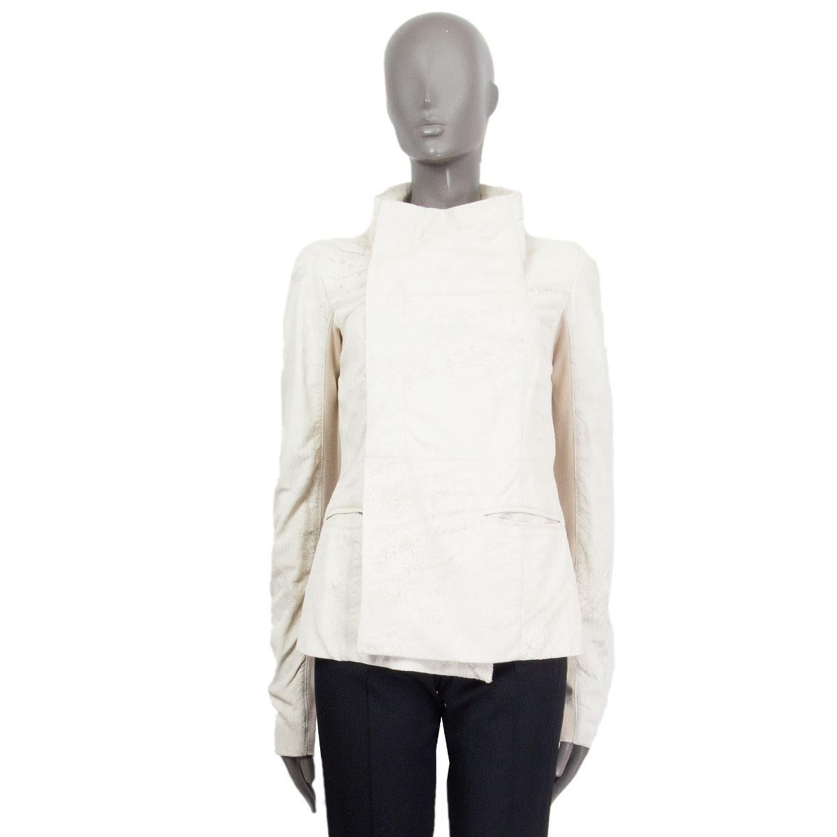 Grigio RICK OWNES Giacca EILEEN DISTRESSED in pelle bianco sporco 44 L. in vendita
