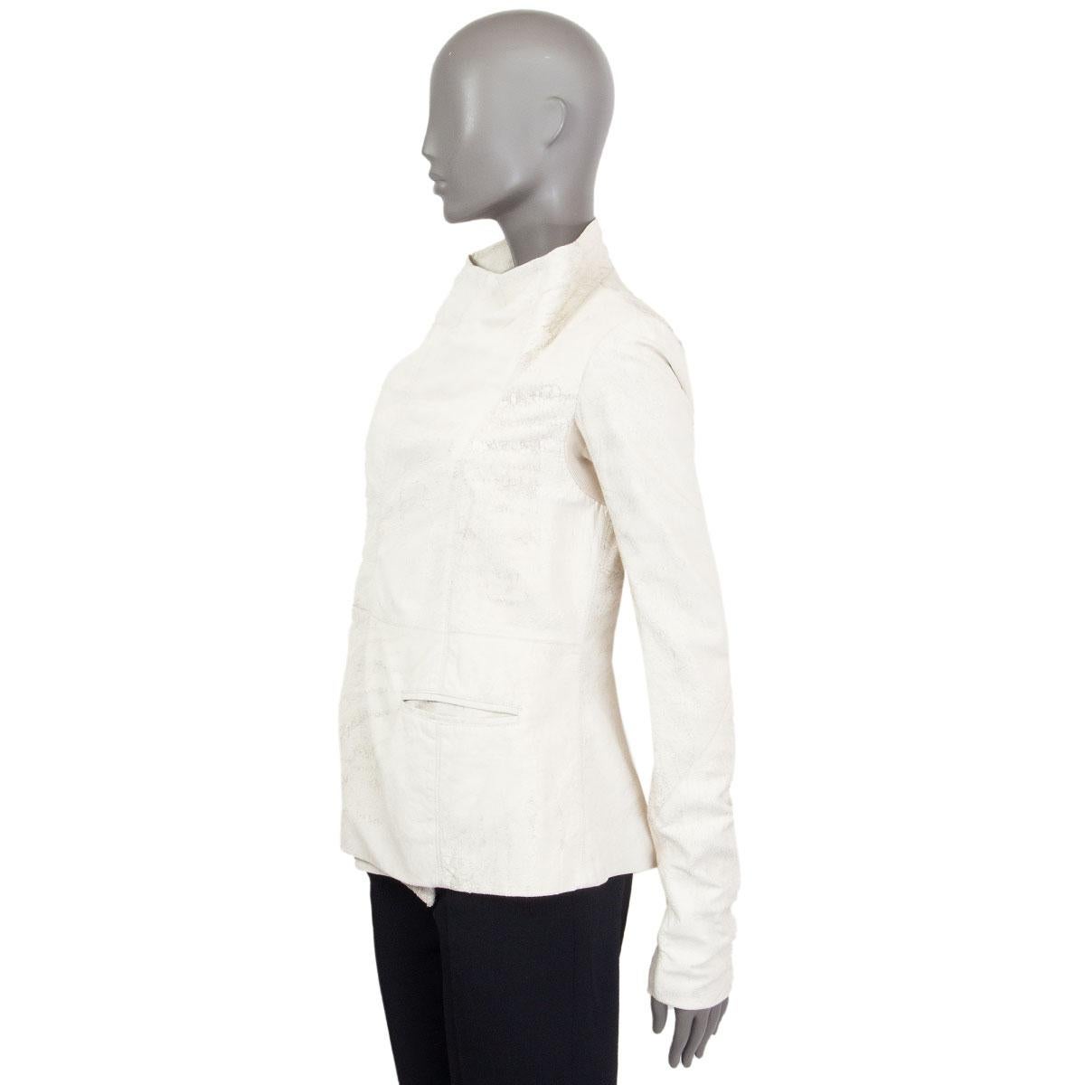 Veste en cuir blanc cassé EILEEN dispersée RICK OWNES 44 L Bon état - En vente à Zürich, CH