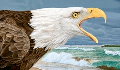 Calls in the Manitou Passage - Photorealistic Painting of Bald Eagle Screeching