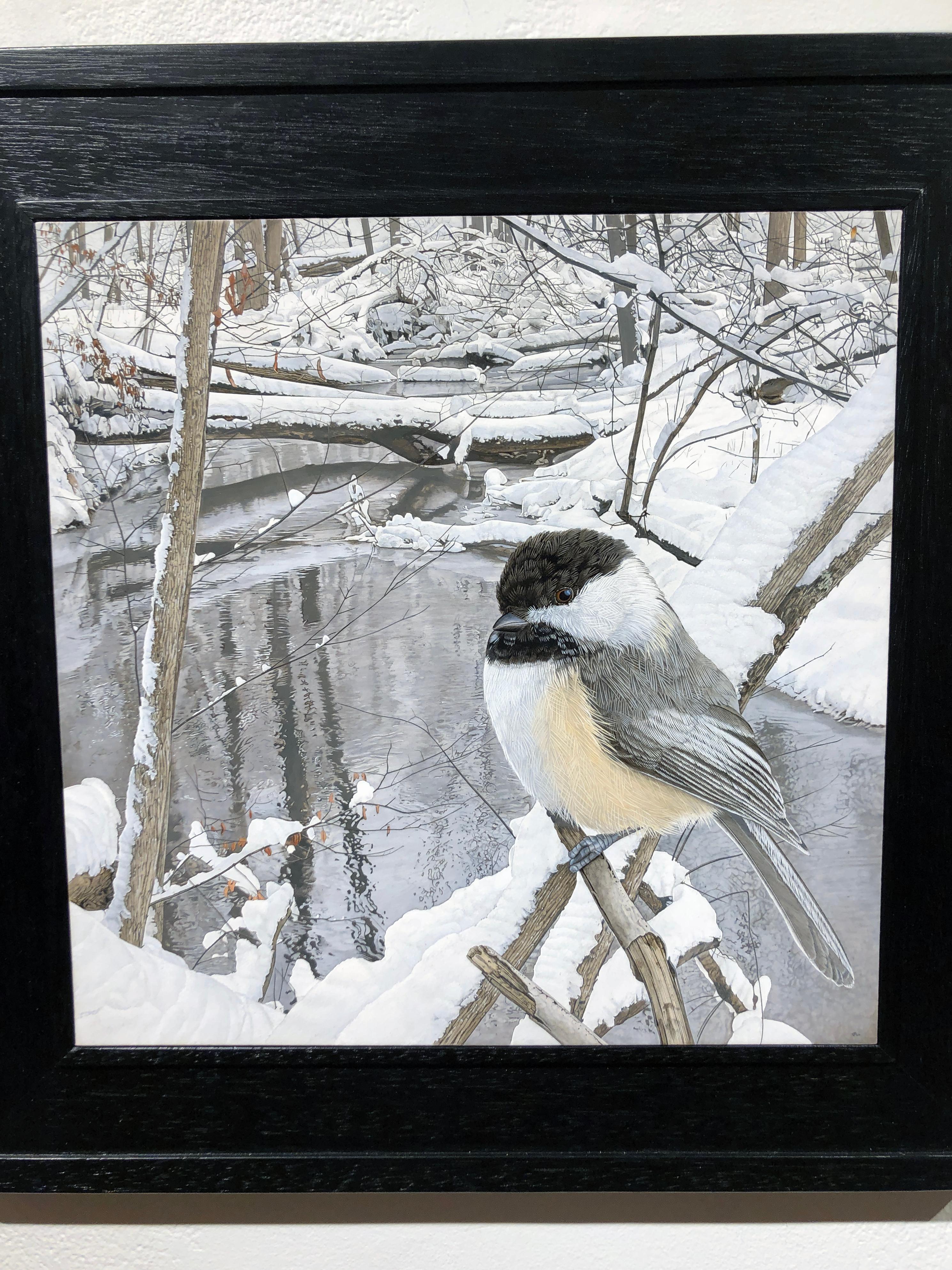Chickadee at Hasler Creek - Photorealistic Painting of Bird in a Winter Scene 6