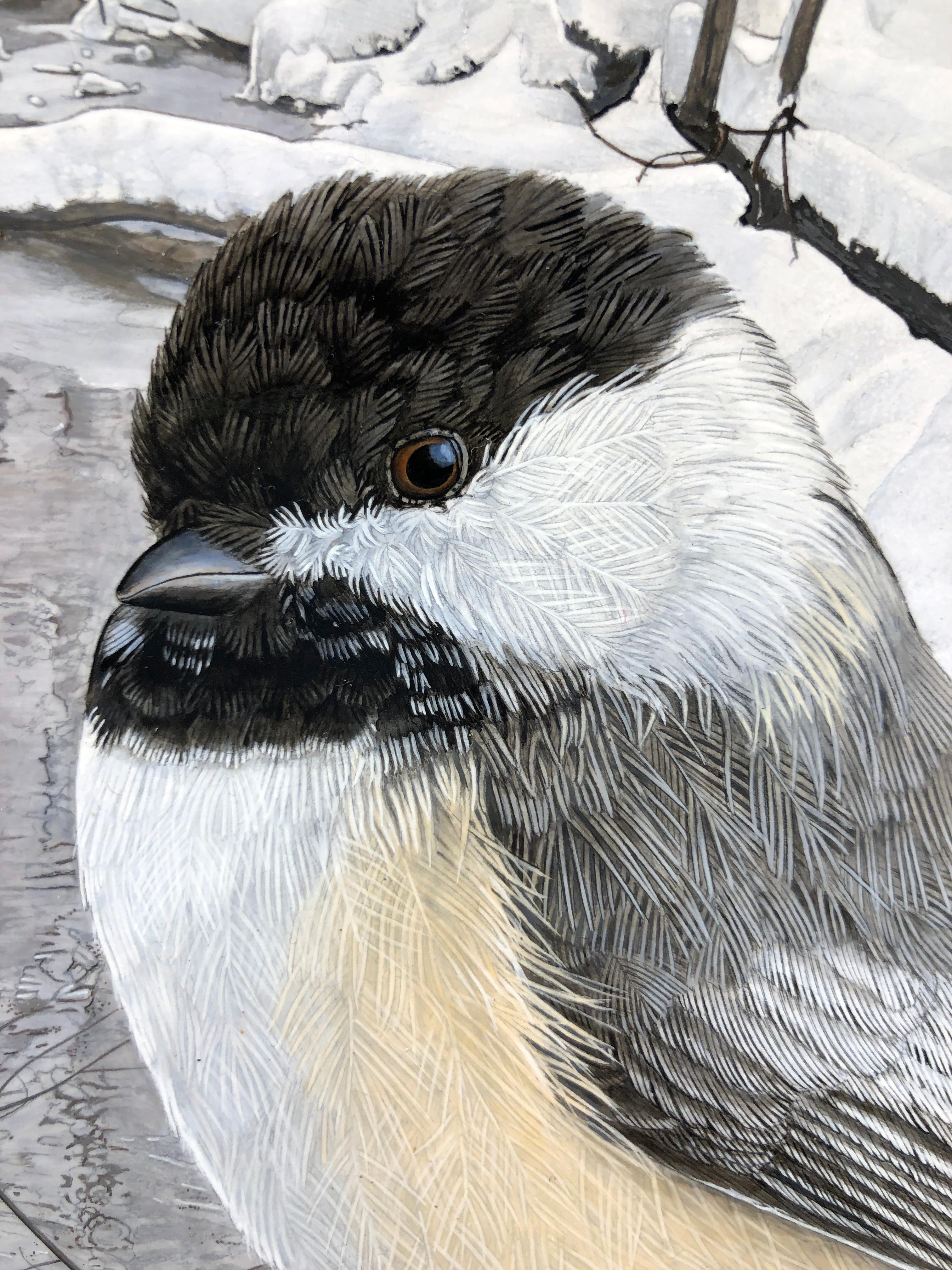 Chickadee at Hasler Creek - Photorealistic Painting of Bird in a Winter Scene 1
