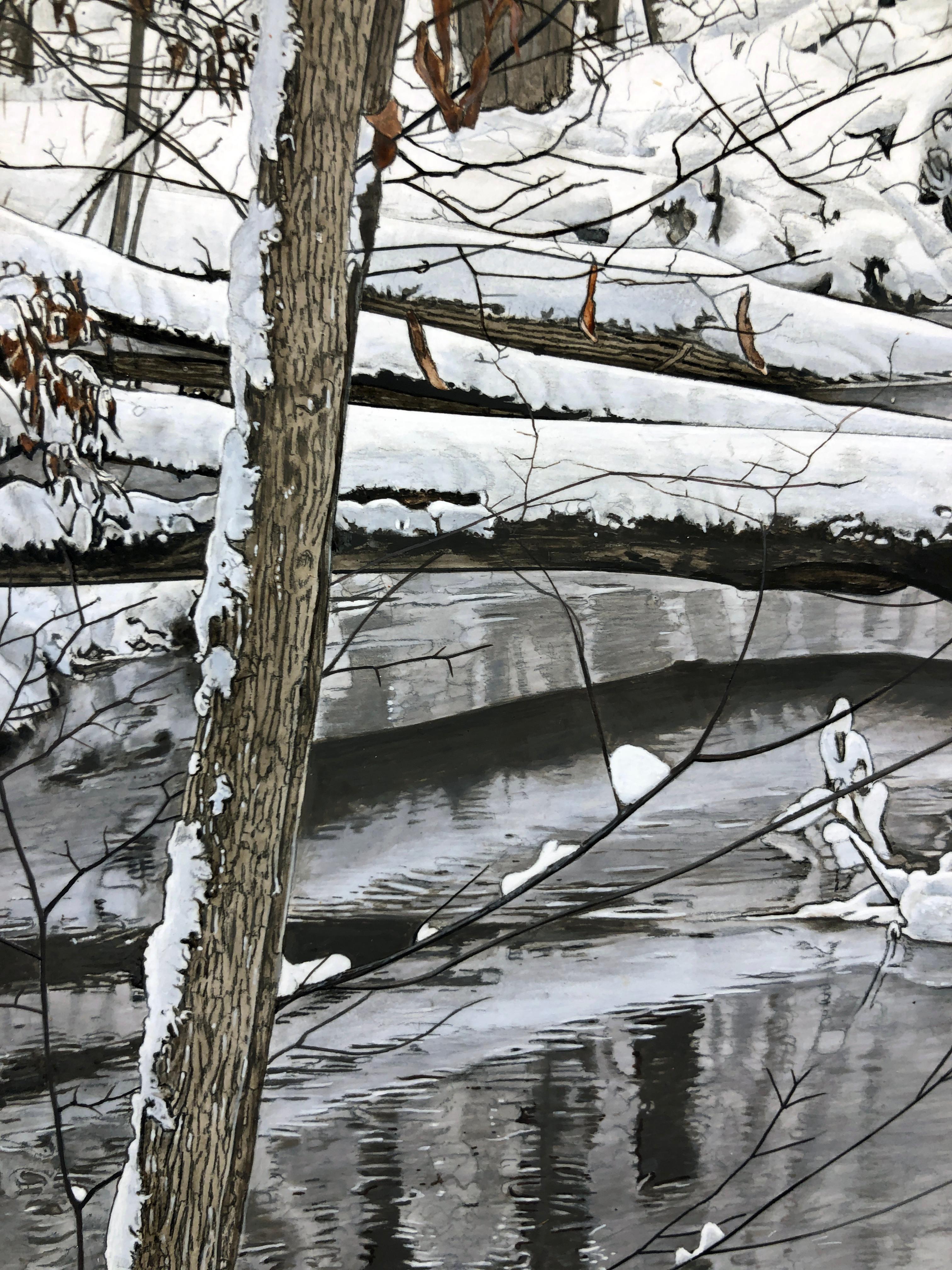 Chickadee at Hasler Creek - Photorealistic Painting of Bird in a Winter Scene 3
