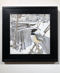 Chickadee at Hasler Creek - Photorealistic Painting of Bird in a Winter Scene
