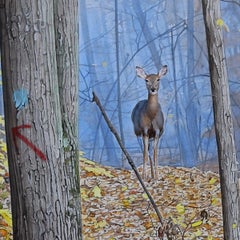 October Woods - Highly Detailed Painting of Deer in Leaf Blanketed Forest