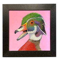 The Comic Wood Duck- Photorealistic Portrait of a Duck on Pink Backdrop, Framed