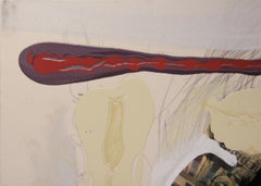 Modern Abstract Cream & Red Toned Businessmen Mixed Media Collage Painting