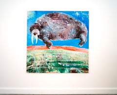 Above the Beach - colourful, animal, indigenous, figurative, acrylic on canvas