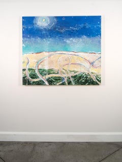 Above the Beach No 5 - blue, green, abstract landscape, acrylic on canvas