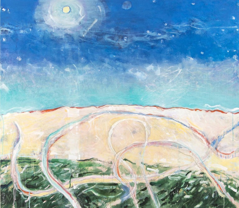 Rick Rivet - Above the Beach No 5 - blue, green, abstract landscape ...