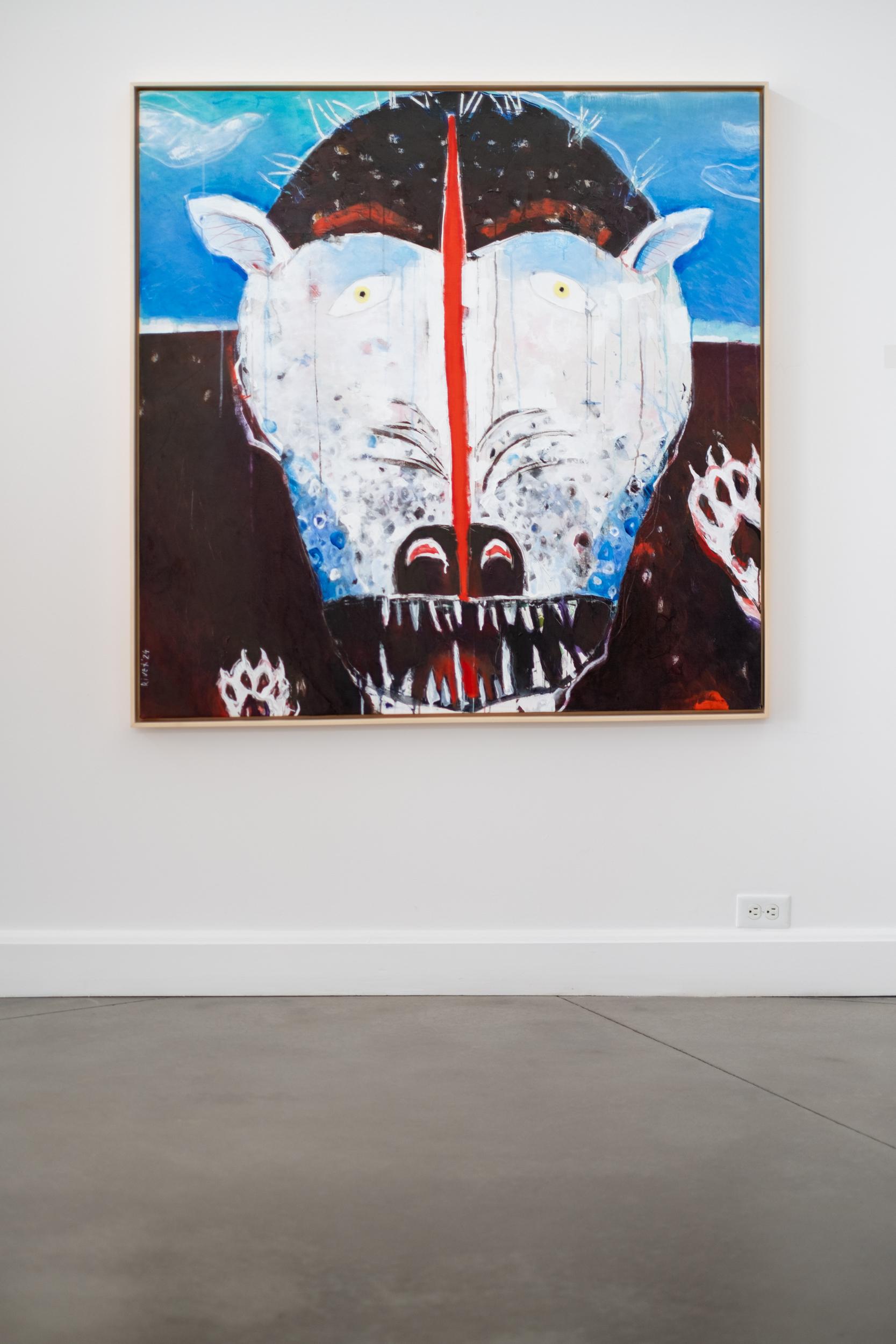 Lupo artico - colorato, animale, indigeno, figurativo, acrilico su tela - Painting di Rick Rivet