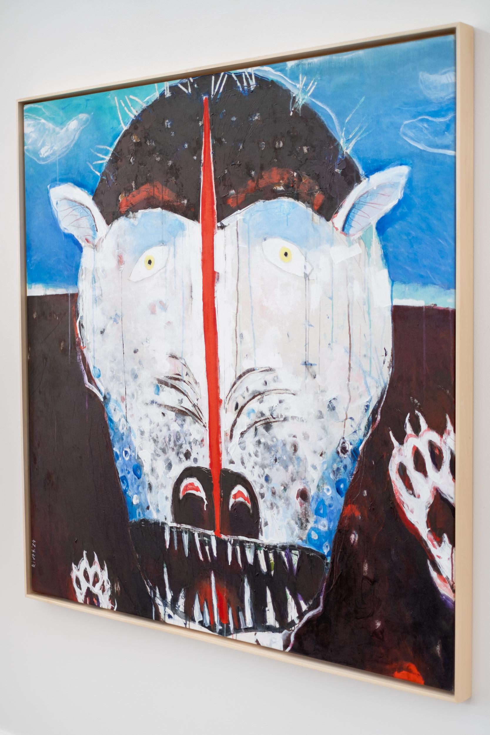 Lupo artico - colorato, animale, indigeno, figurativo, acrilico su tela - Animal Painting Nero di Rick Rivet