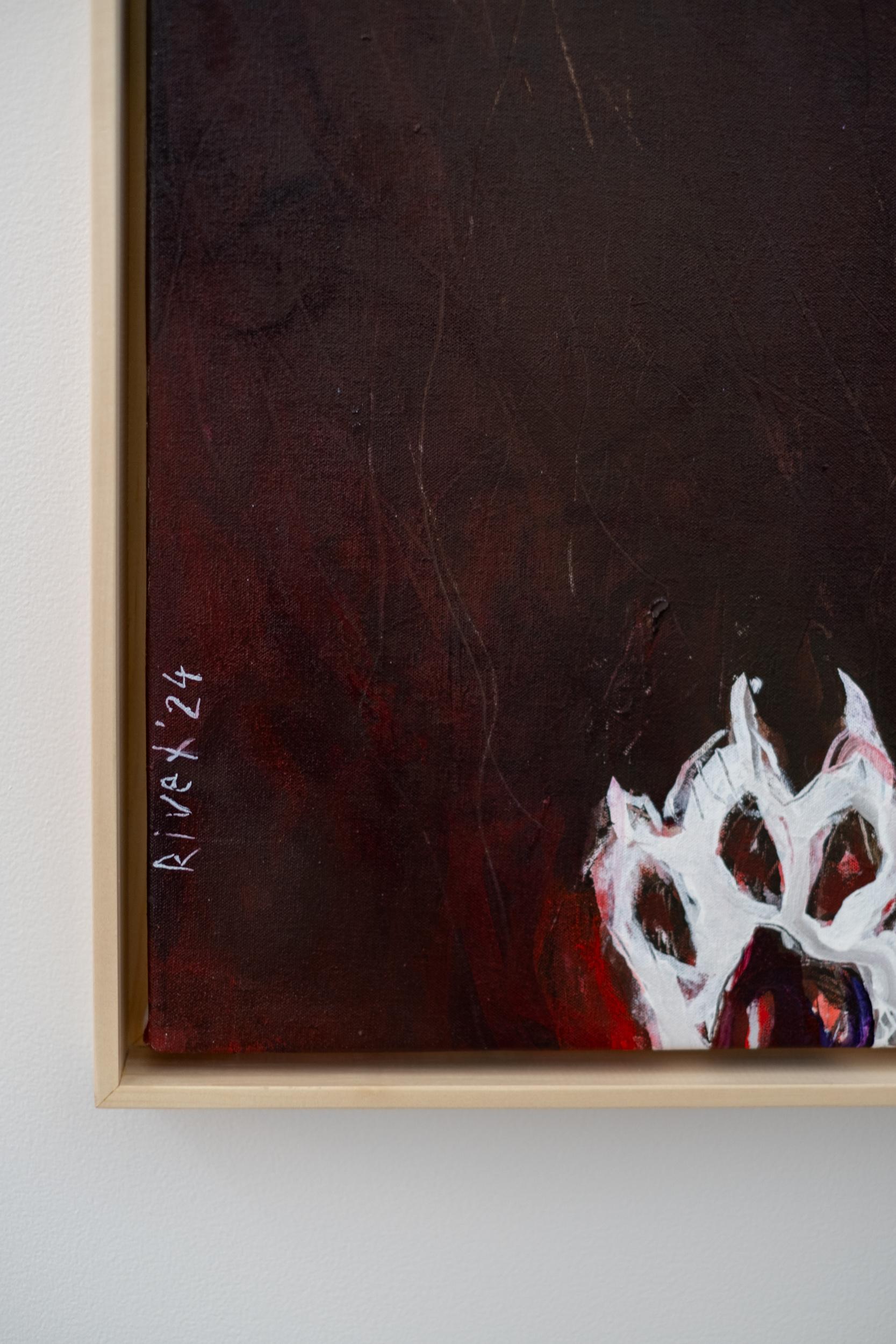 Con questa straordinaria immagine, Rick Rivet ha catturato il volto feroce di un lupo: gli occhi sono puntati sullo spettatore, la mascella si apre per rivelare file di denti seghettati. L'artista Métis è noto per i suoi dipinti contemporanei