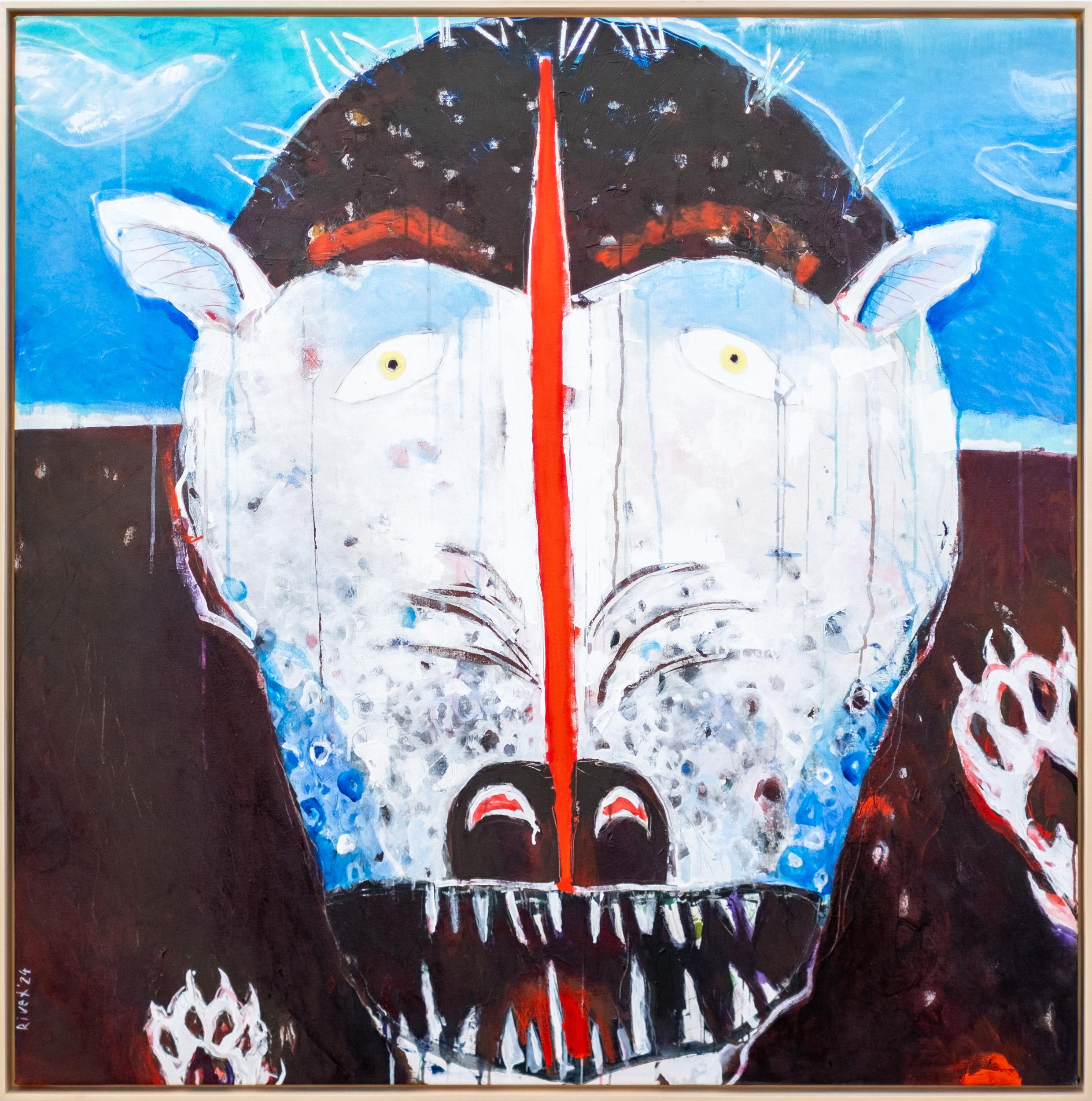 Lobo Ártico - colorido, animal, indígena, figurativo, acrílico sobre lienzo