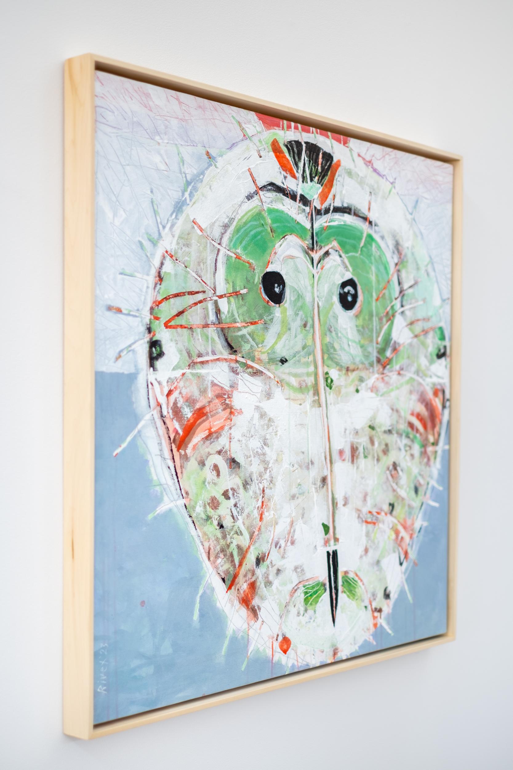 Gufo barrato - colorato, animale, indigeno, figurativo, acrilico su tela - Painting Contemporaneo di Rick Rivet