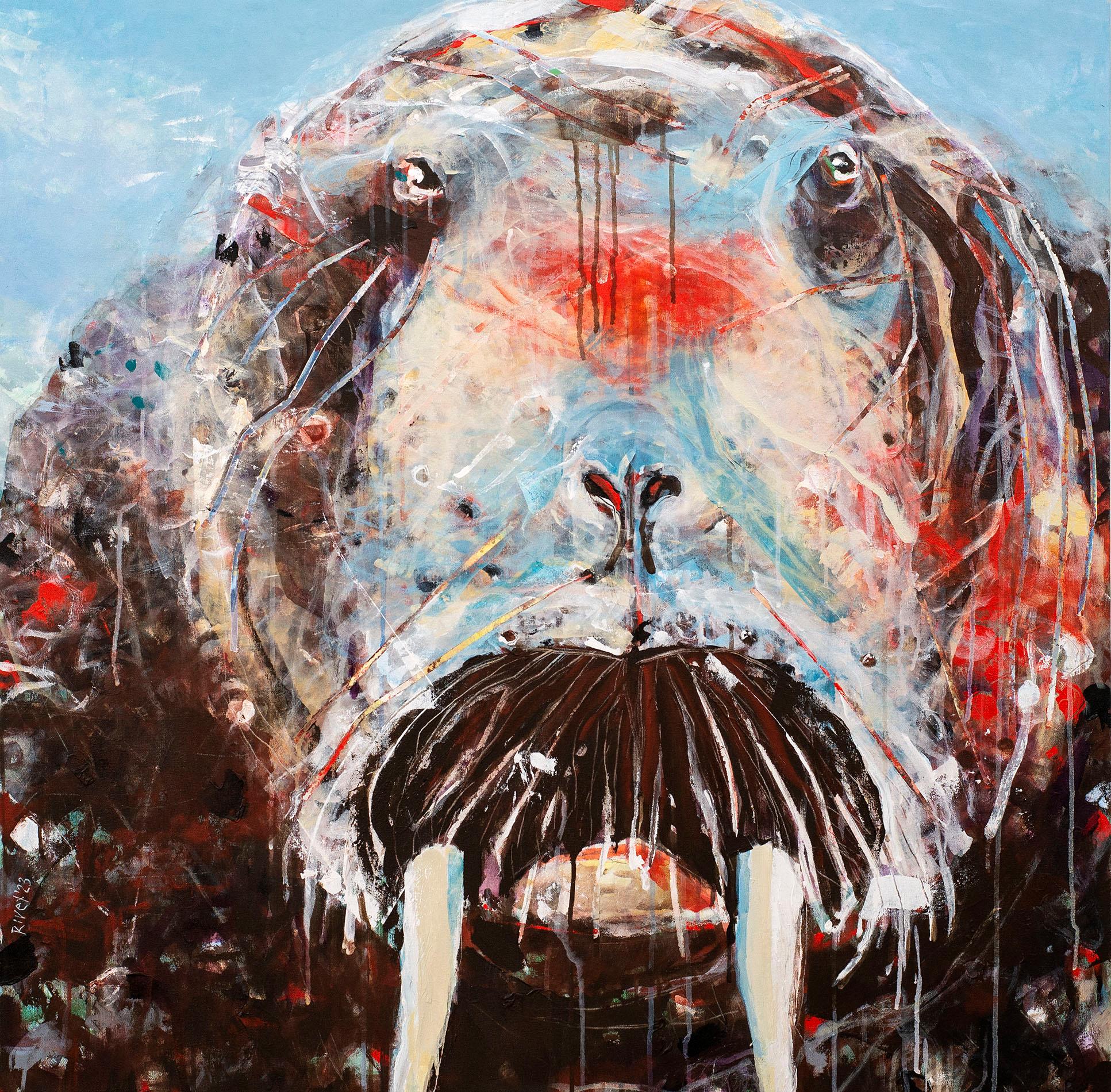 Rick Rivet Animal Painting - Beast Within Cosmic Space 2 - animal, indigenous, figurative, acrylic on canvas