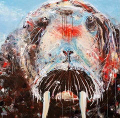 Beast Within Cosmic Space 2 - animal, indigenous, figurative, acrylic on canvas