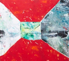 Boîte de pluie - rouge, bleu, blanc, noir, indigène, abstrait, acrylique sur toile