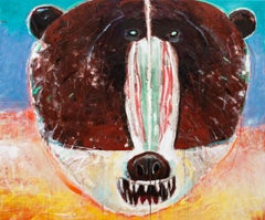 Earth Face Grizzly - Acrylic Painting on Canvas, Contemporary, 2010+