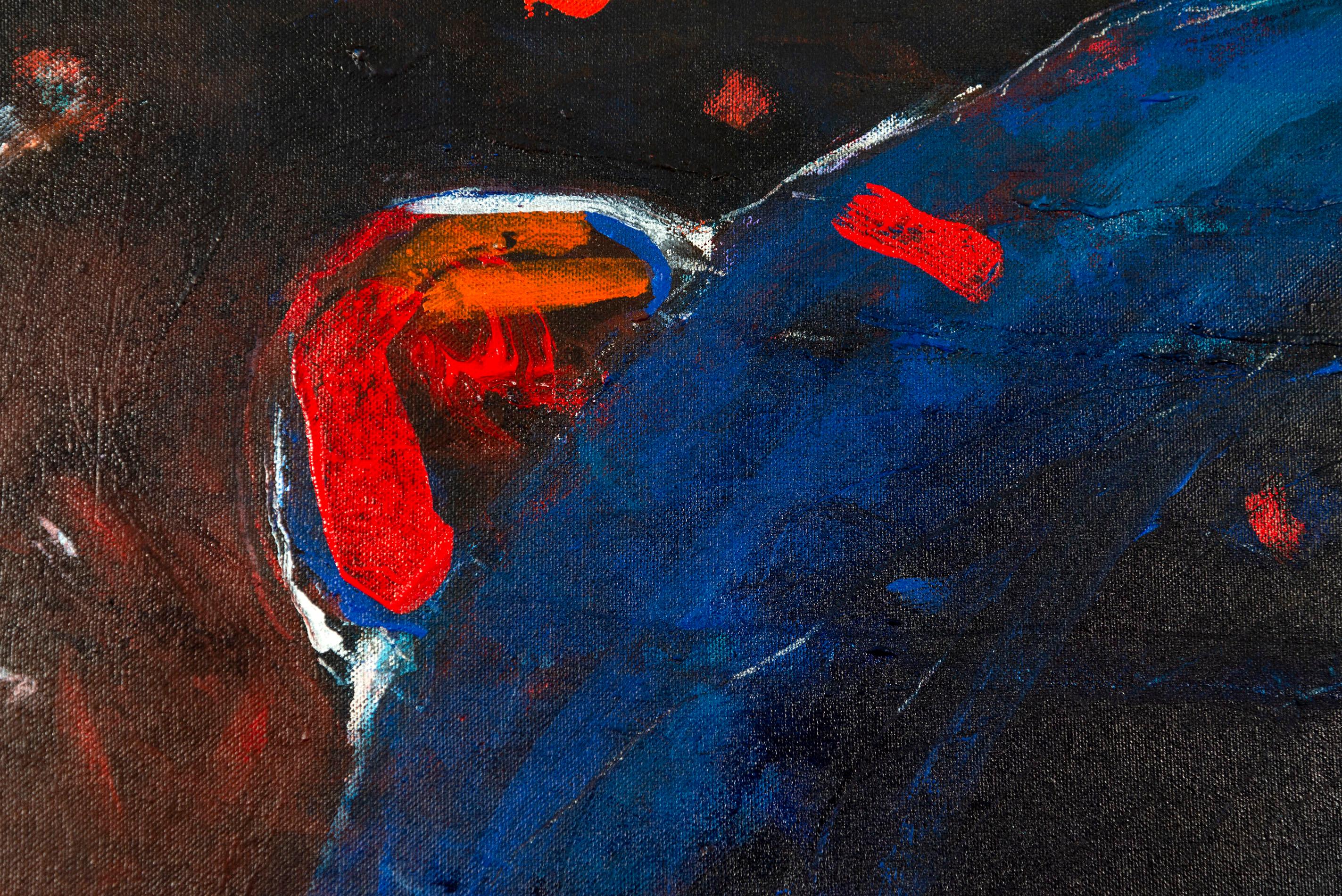 S'inspirant de sa riche histoire et de celle des peuples autochtones du monde entier, l'artiste métis Rick Rivet crée depuis des décennies des peintures contemporaines colorées et dynamiques.

Ce portrait d'une tête d'ours grizzly est réalisé dans