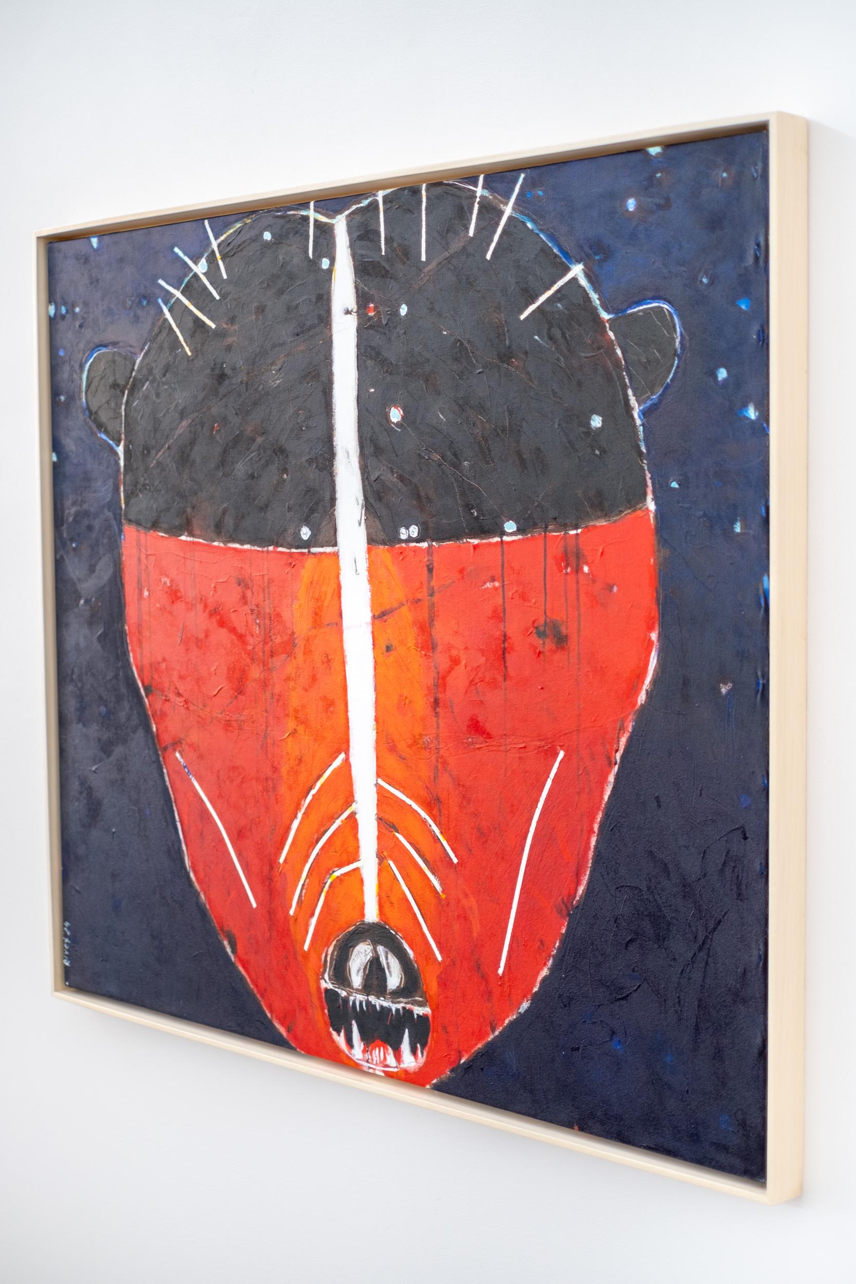 Grizzly in Ursa Major - oso, indígena, figurativo, acrílico sobre lienzo - Animal Painting Negro de Rick Rivet