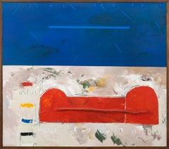 Viaggio n. 47 - rosso, bianco, blu, indigeno, astratto, acrilico su tela