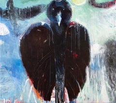 Nocturnal Being No 13 - raven, animal spirit, figurative, acrylic on canvas