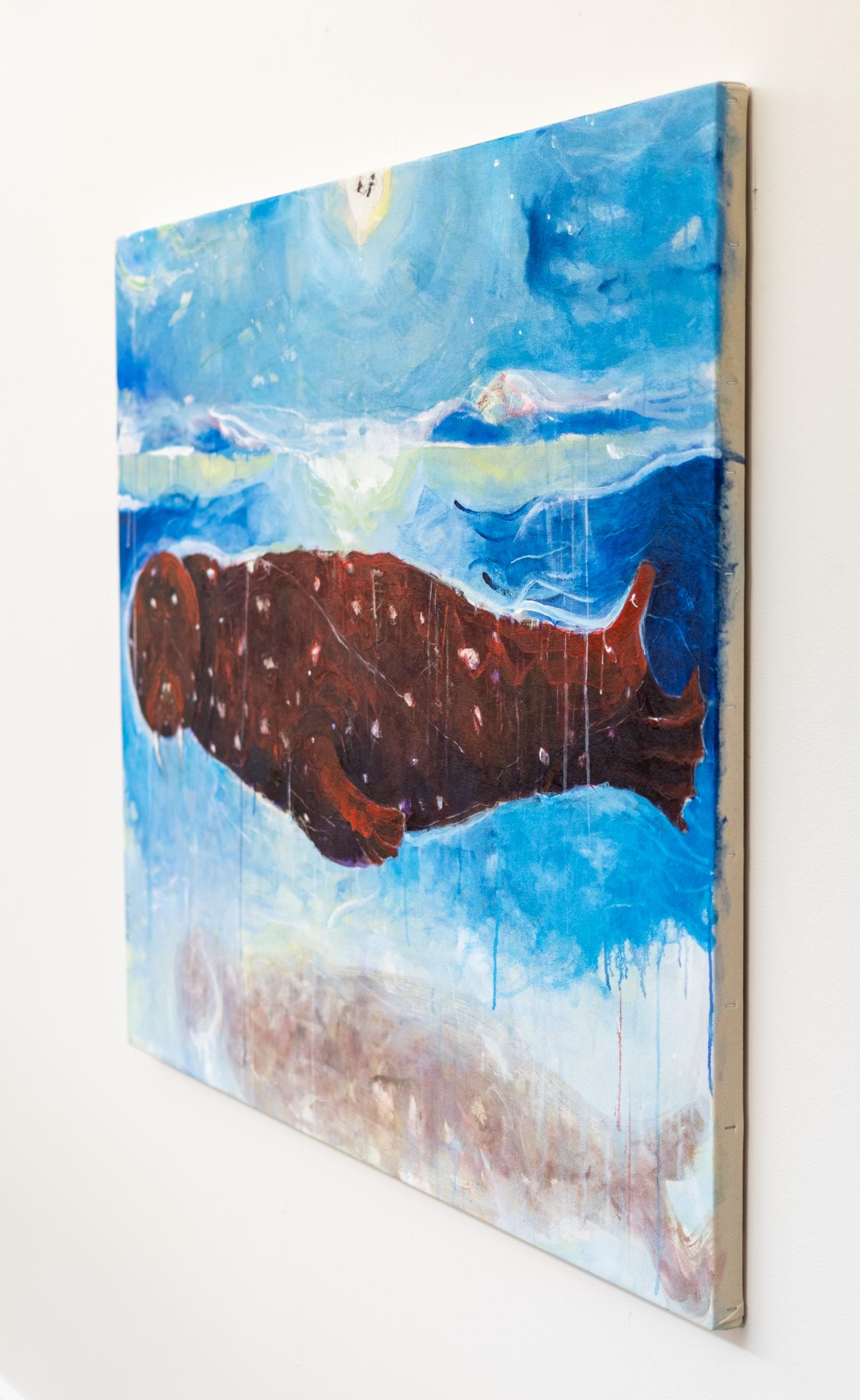 Ser del Norte - contemporáneo, figurativo, indígena, acrílico sobre lienzo - Abstract Painting Azul de Rick Rivet