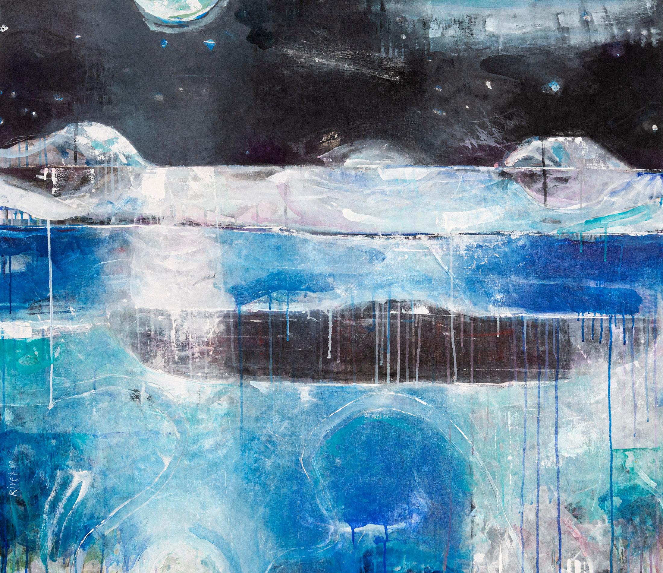 Paso del Noroeste-6 - azul, negro, indígena, abstracto, acrílico sobre lienzo - Painting de Rick Rivet