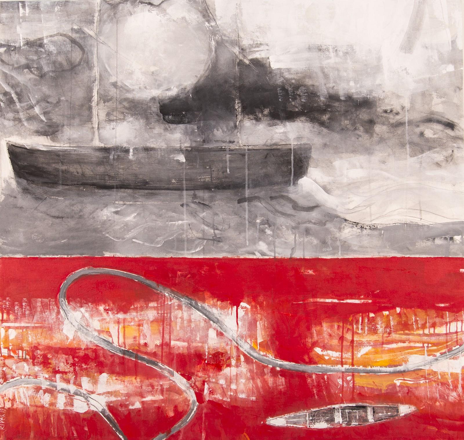 Rick Rivet Abstract Painting - Northwest Passage No 10 - red, black, indigenous, abstract, acrylic on canvas