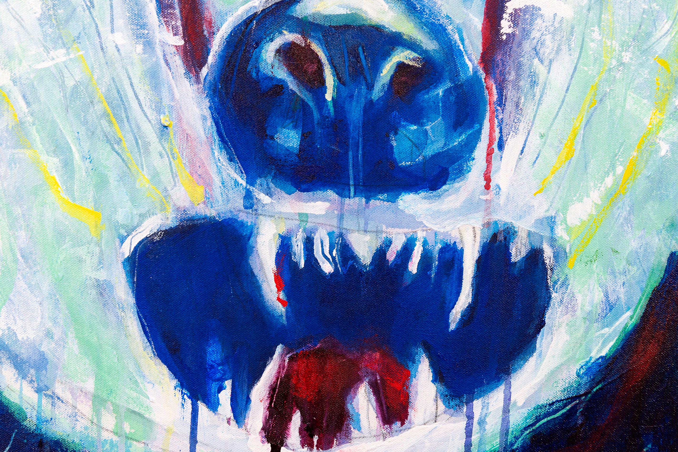 Snow Face Grizzly - colourful, animal, indigenous, figurative, acrylic on canvas - Contemporary Painting by Rick Rivet