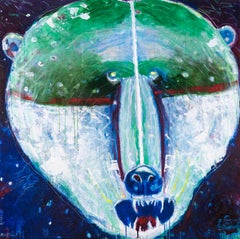 Snow Face Grizzly - colourful, animal, indigenous, figurative, acrylic on canvas