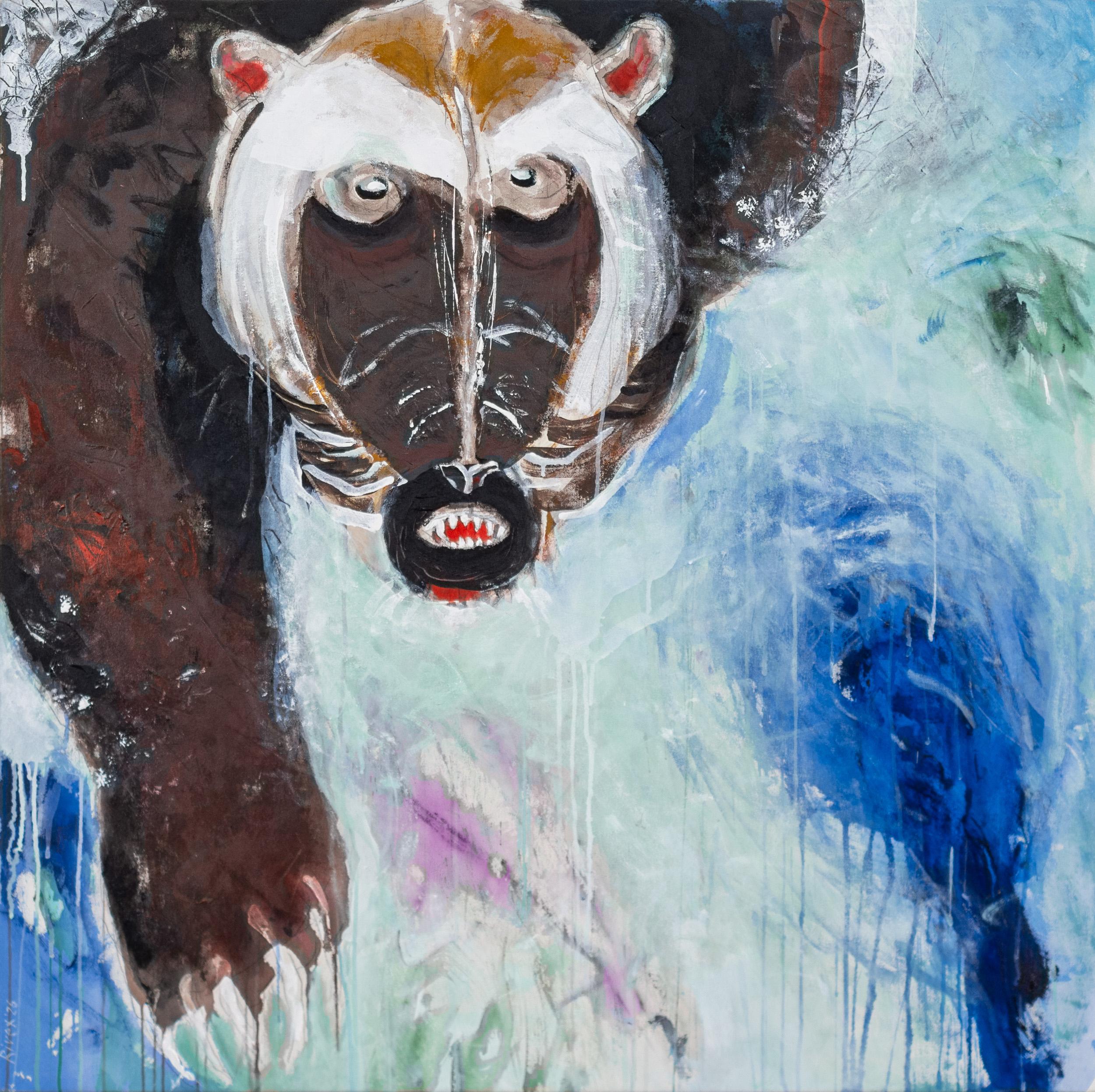 This contemporary acrylic painting of a northern animal is by Rick Rivet.

Métis artist, Rick Rivet often paints powerful portraits of animals. His eclectic style is distinctive—a unique blend of dream-like imagery that reflects both his shamanistic