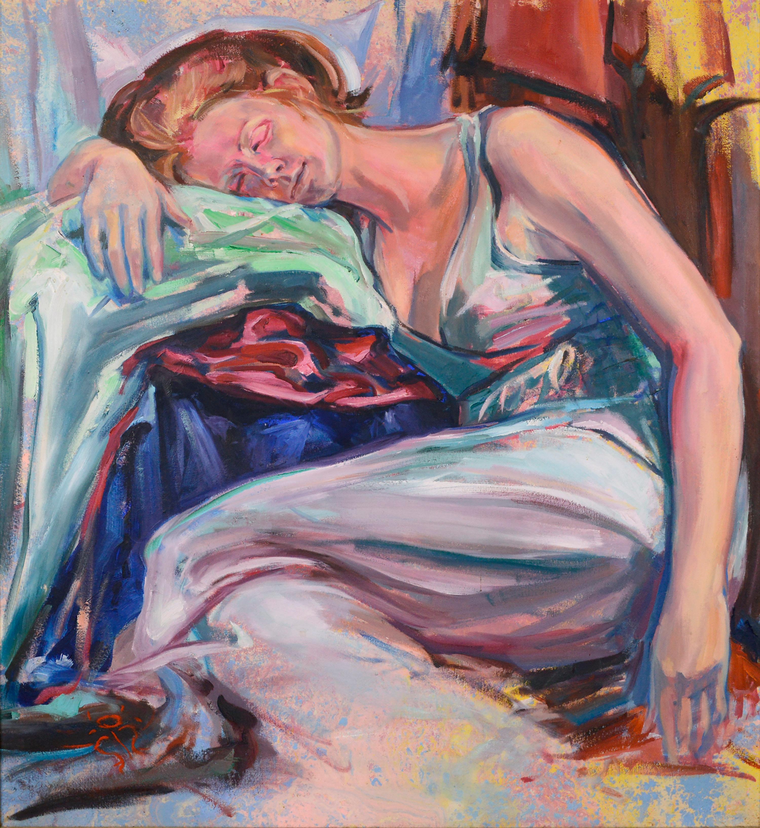 Dreaming in Color, Expressionist Reclining Female Figure  - Painting by Rick Rodrigues