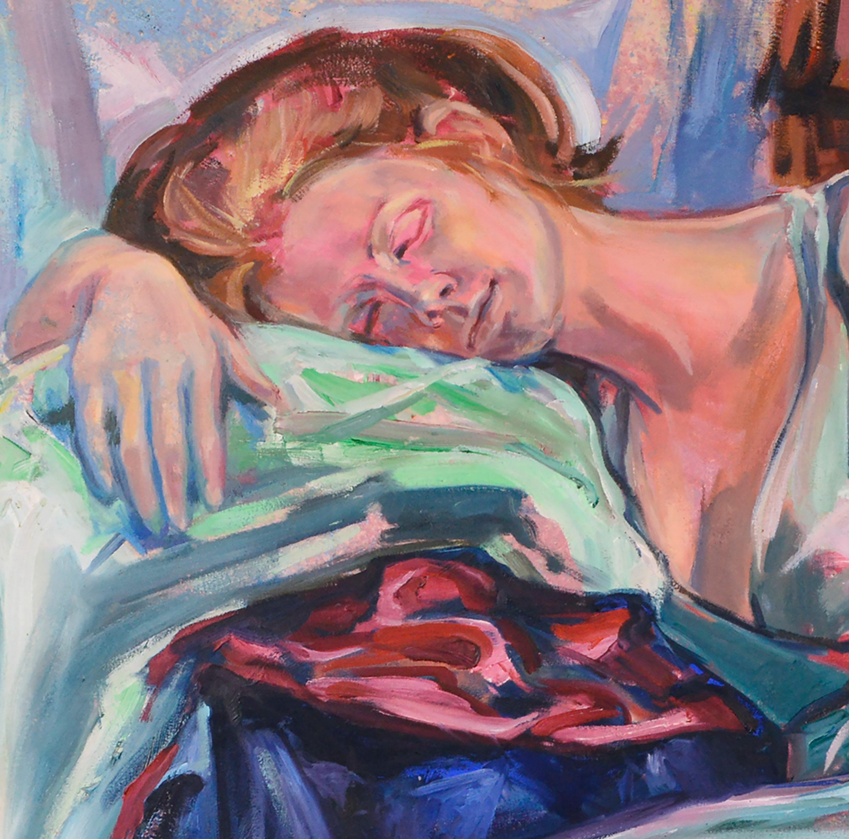 Träumen in der Farbe, expressionistische liegende weibliche Figur  (Expressionismus), Painting, von Rick Rodrigues