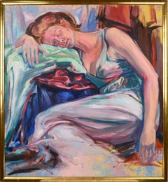 Vintage Dreaming in Color, Expressionist Reclining Female Figure 