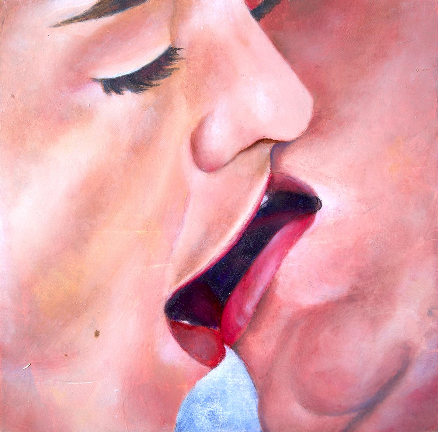 Rick Sindt Nude Painting - And Then Comes Wonder - Intimate Painting of a Couple Kissing