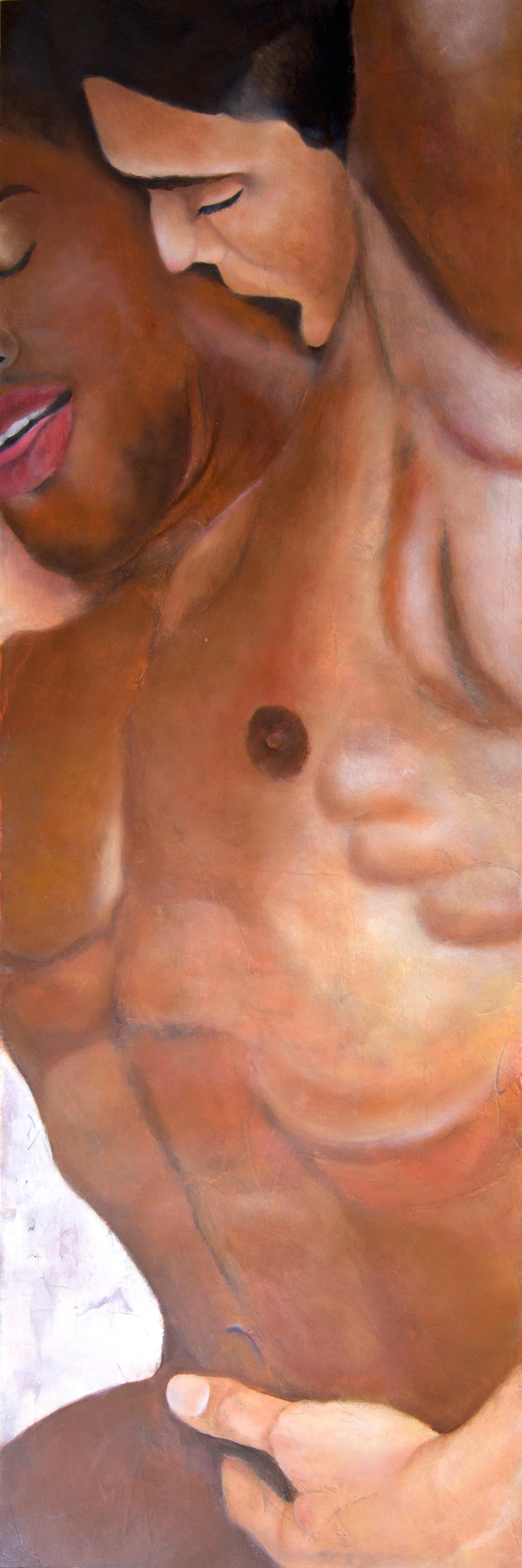 Rick Sindt Nude Painting - And Then On To You - Intimate Painting, Two Male Nudes Entangled in One Another
